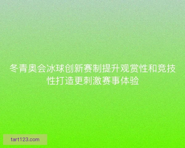冬青奥会冰球创新赛制提升观赏性和竞技性打造更刺激赛事体验
